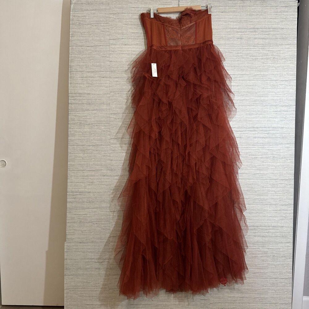 For Love & Lemons X REVOLVE Bustier Gown Rust corset lace strapless Large - Picture 7 of 12